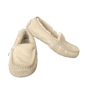 UGG Womens 8 Glitter Suede Ansley Slippers Loafers Moccassin Grey Blue Shearling